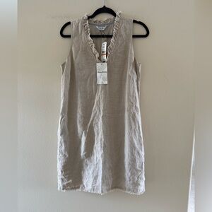 Tommy Bahama Natural Beige Ruffle-Trim Sleeveless Midi Dress